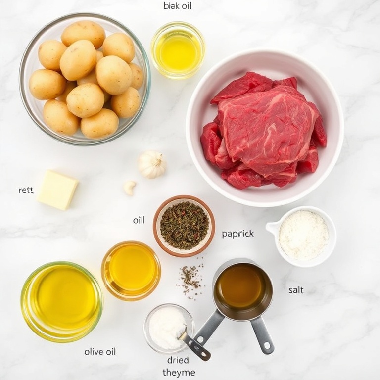 Raw Ingredients for Garlic Butter Beef Bites with Potatoes
