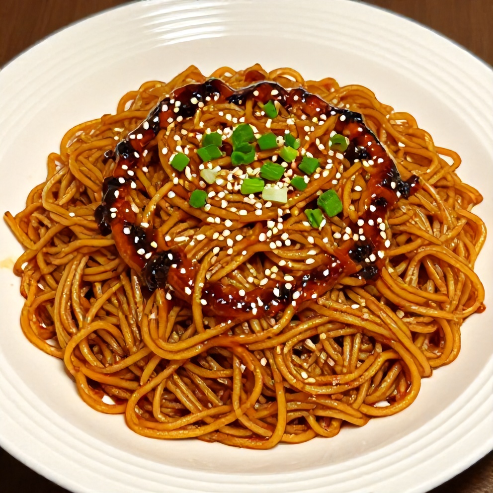 Plated Spicy Potato Noodles with Garlic and Chili Sauce