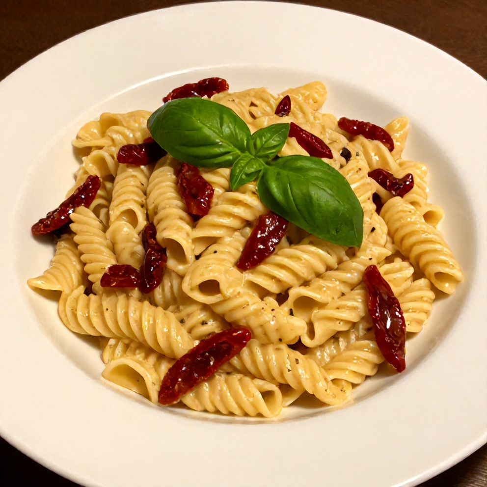 Vegan Sun Dried Tomato Pasta on Plate