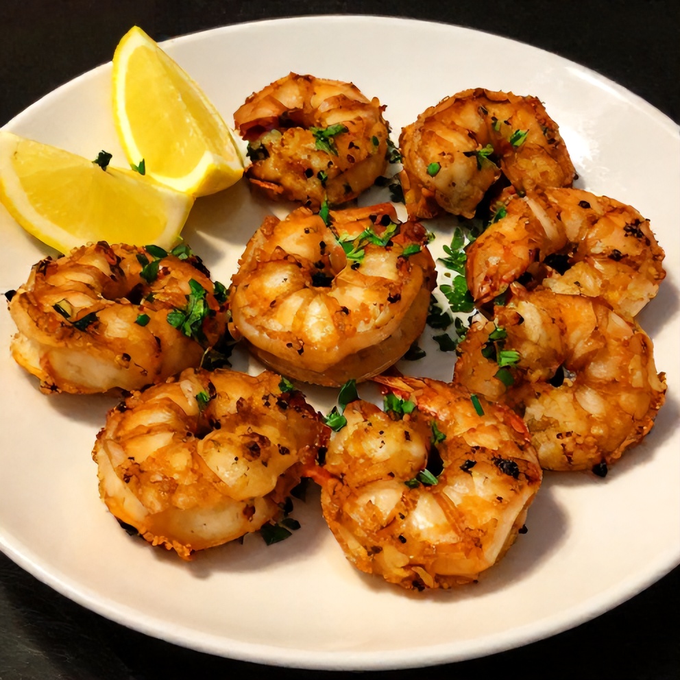 Plated Air Fryer Garlic Butter Shrimp