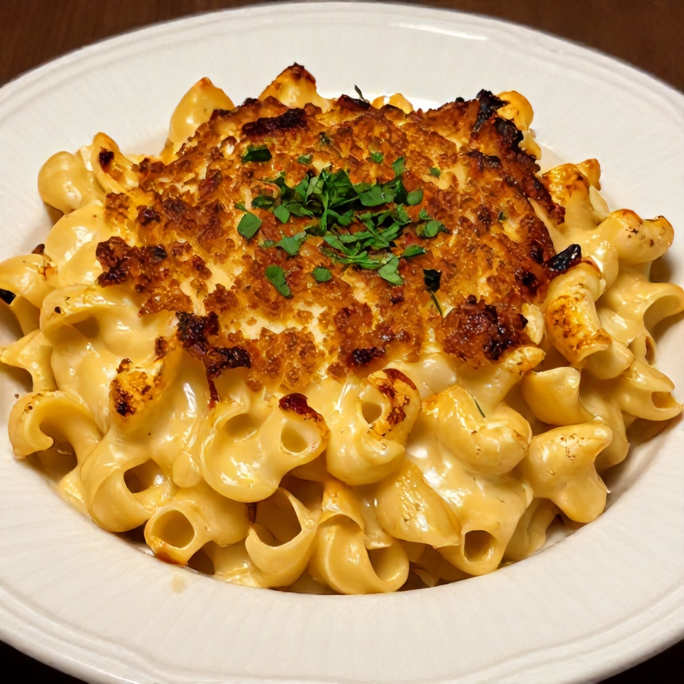 Plated Serving of Baked Macaroni and Cheese