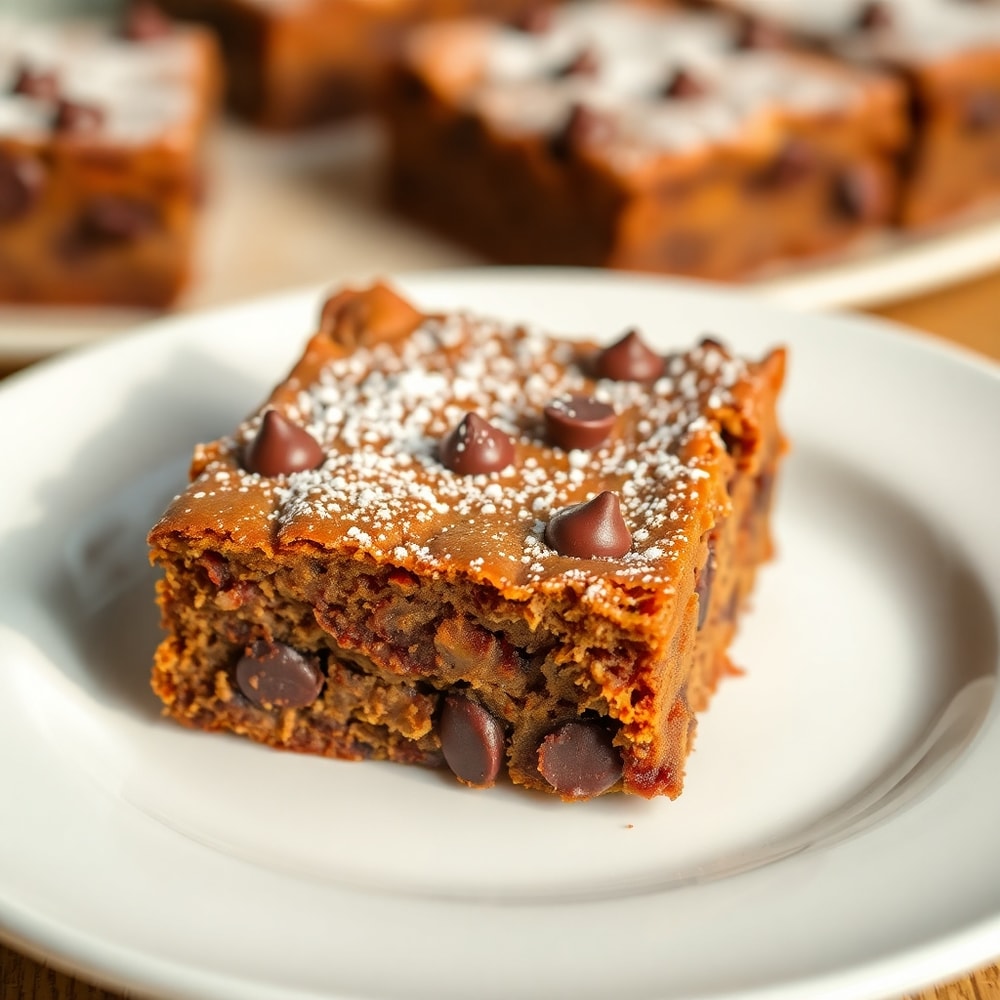 Sliced banana bread brownies on a plate