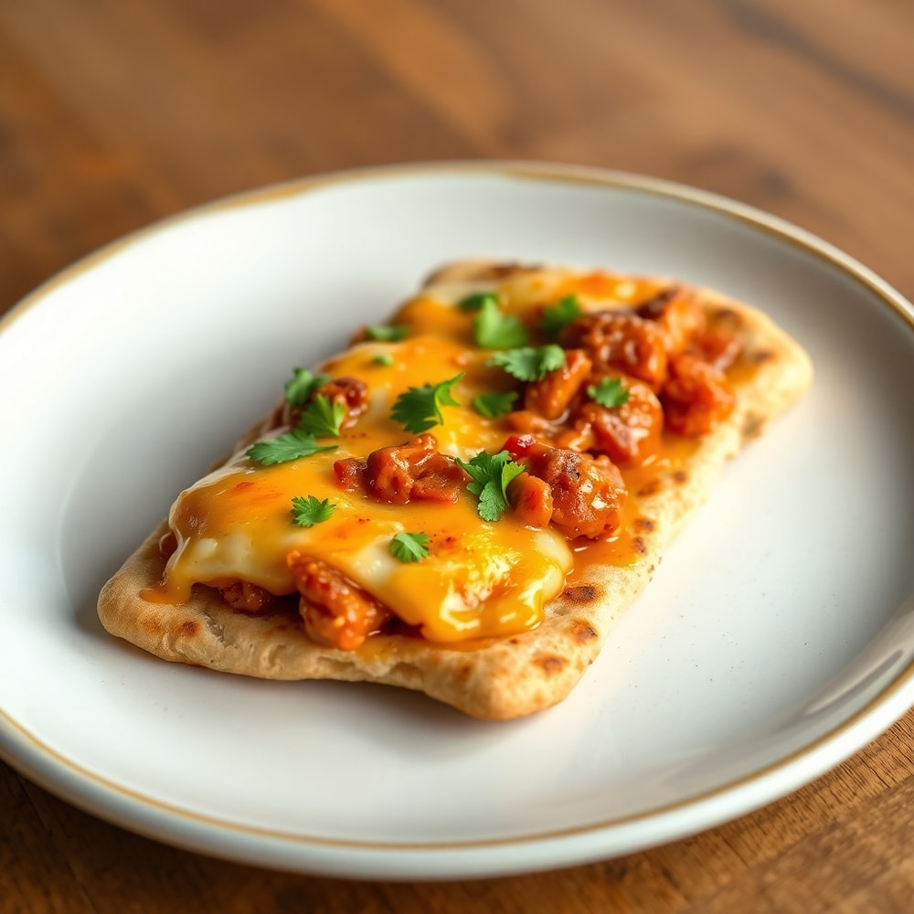 Plated BBQ Chicken Flatbread with fresh cilantro