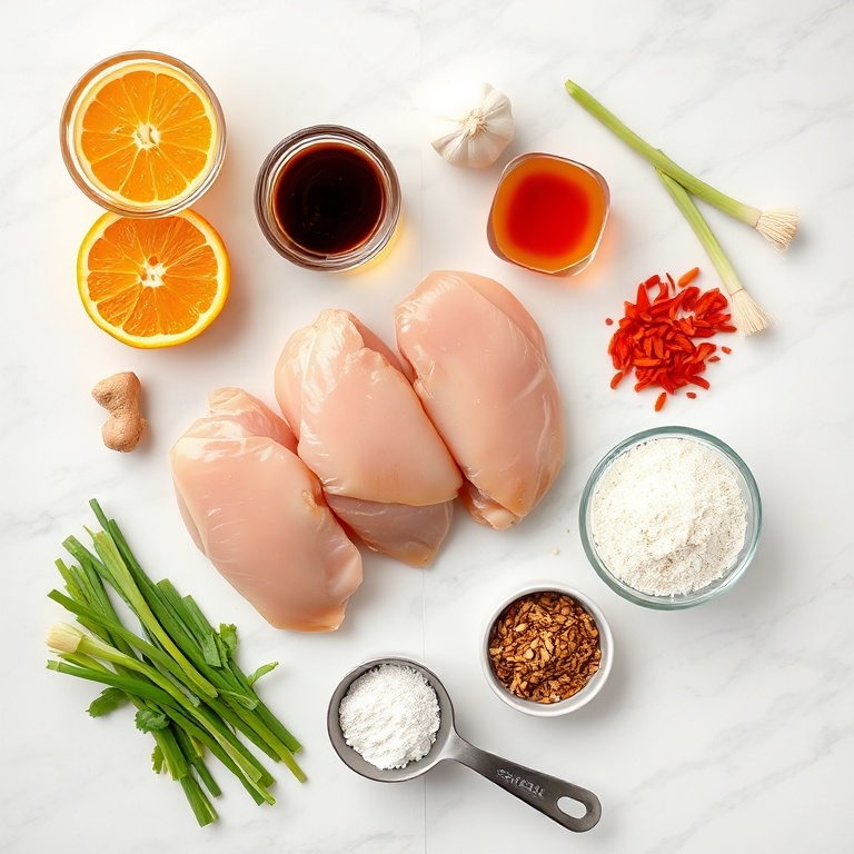 Raw ingredients for orange chicken