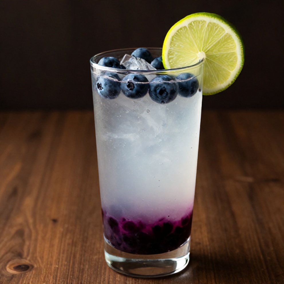 Blueberry Coconut Water Drink garnished with lime and served in a glass