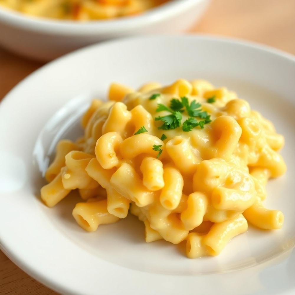 Plated serving of Creamy Baked Macaroni and Cheese