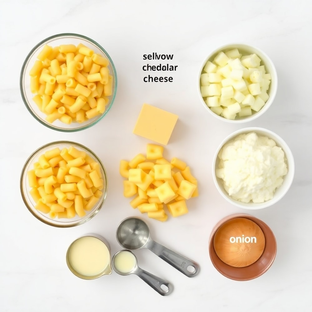 Raw ingredients for Creamy Baked Macaroni and Cheese