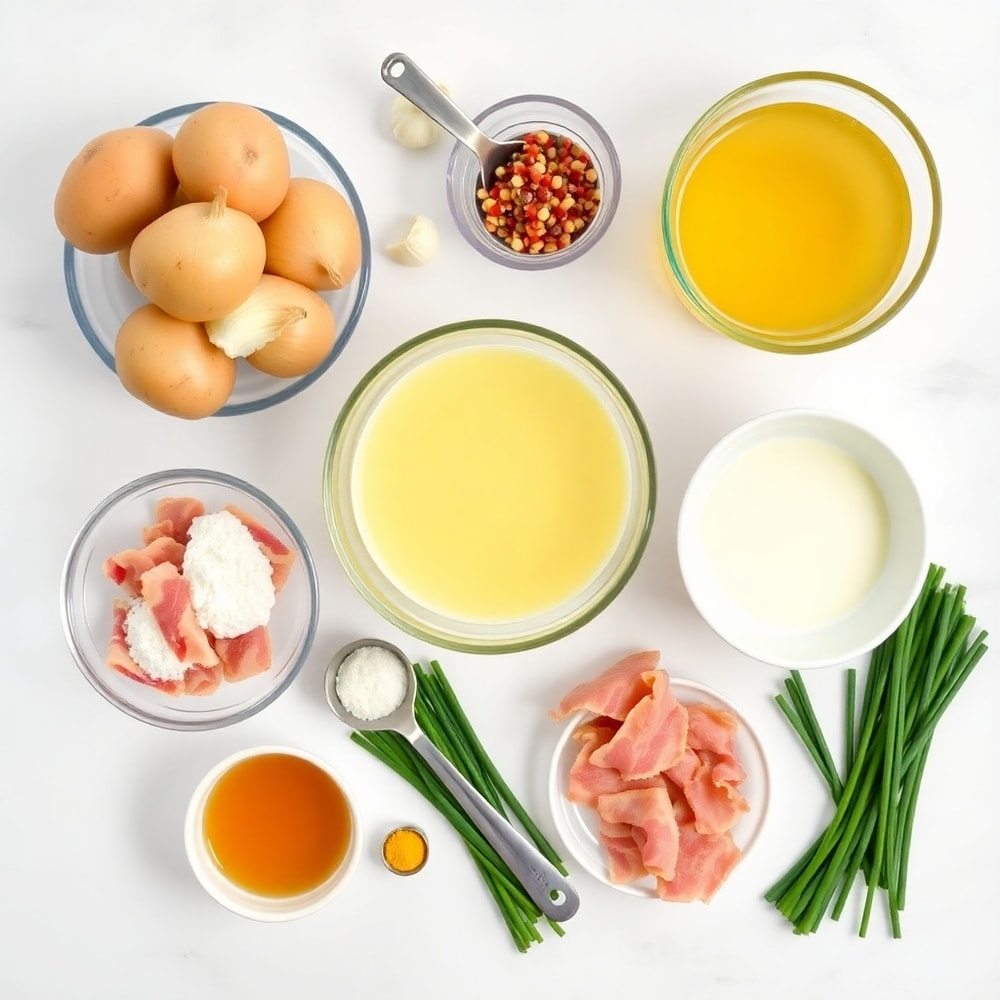 Raw ingredients for creamy baked potato soup