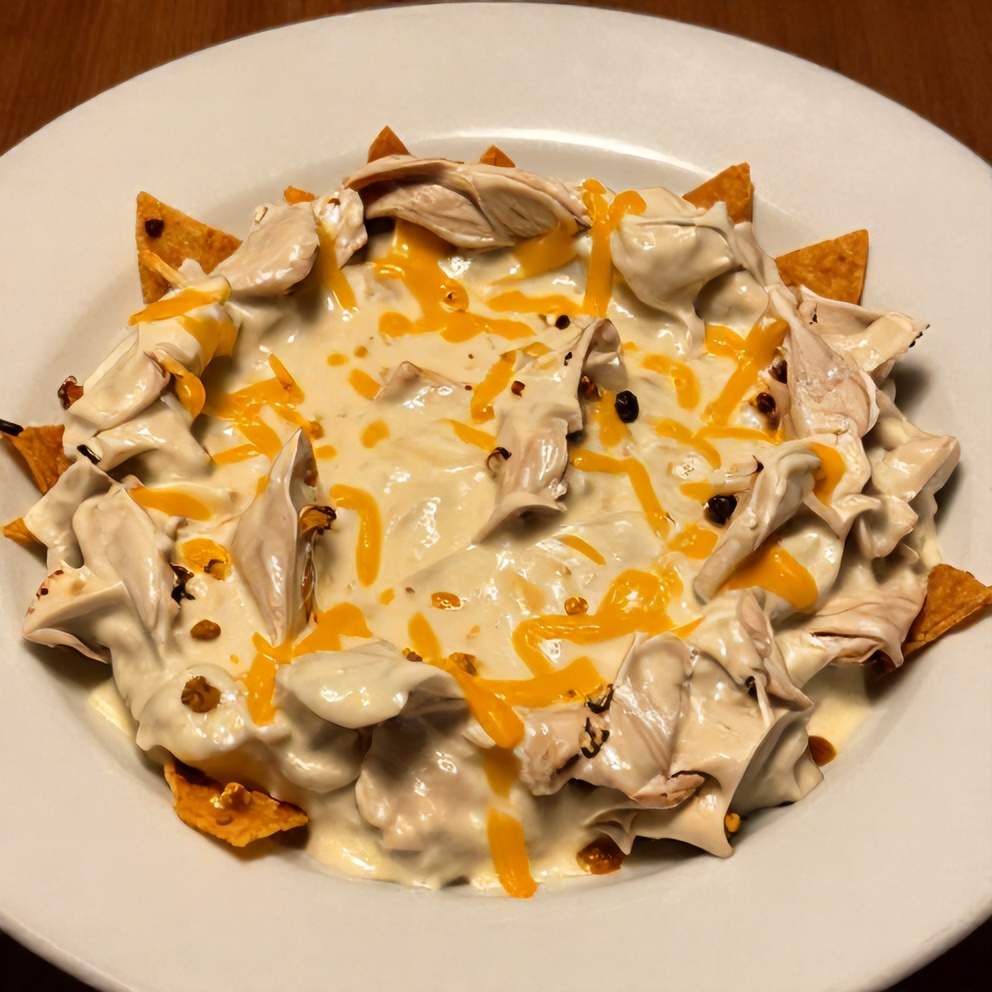 Creamy buffalo chicken dip served with tortilla chips