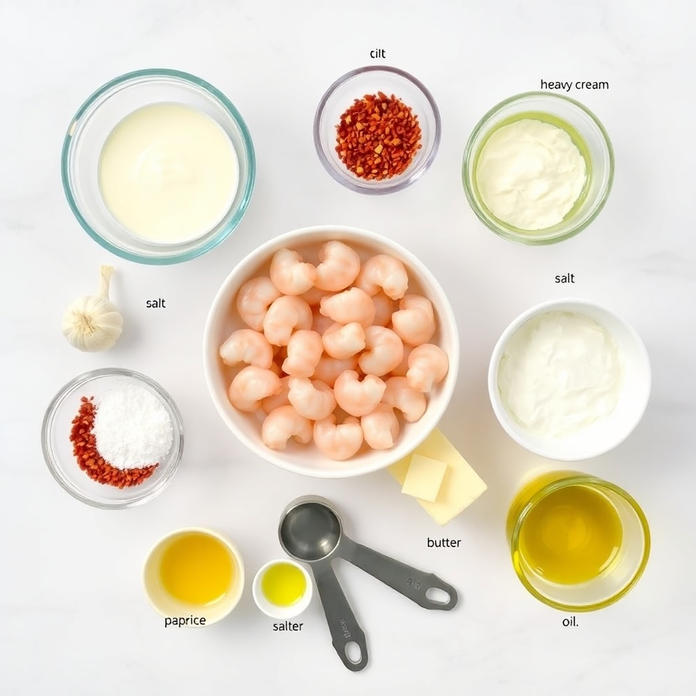 Raw ingredients for creamy garlic shrimp