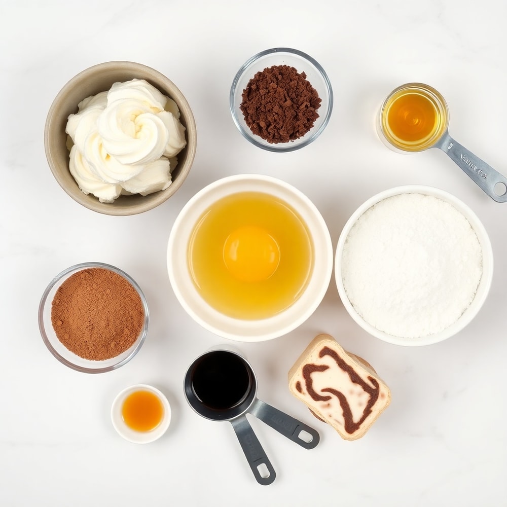 Raw ingredients for creamy swirl ice cream bread treat on a marble surface, bright even light