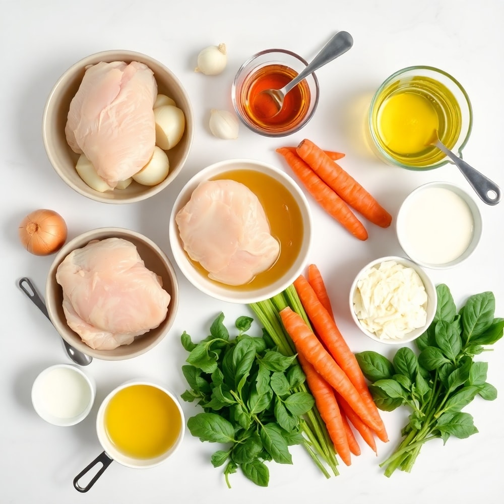 Raw ingredients for creamy tuscan chicken potato soup
