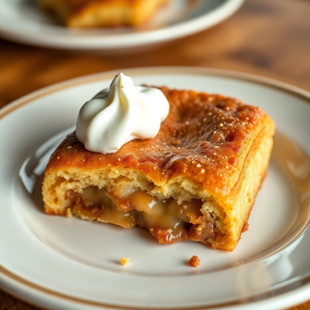 Plated Amish Cinnamon Flop with whipped cream