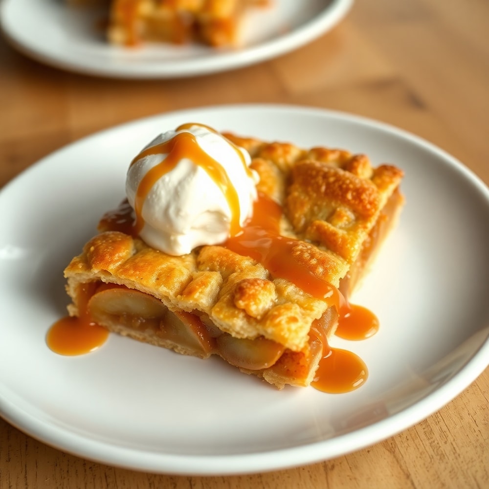 Apple Pie Bars on a plate with a scoop of vanilla ice cream