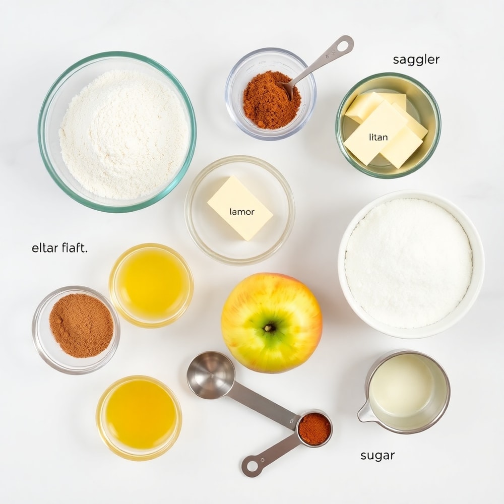 Apple Pie Bars ingredients on a marble surface
