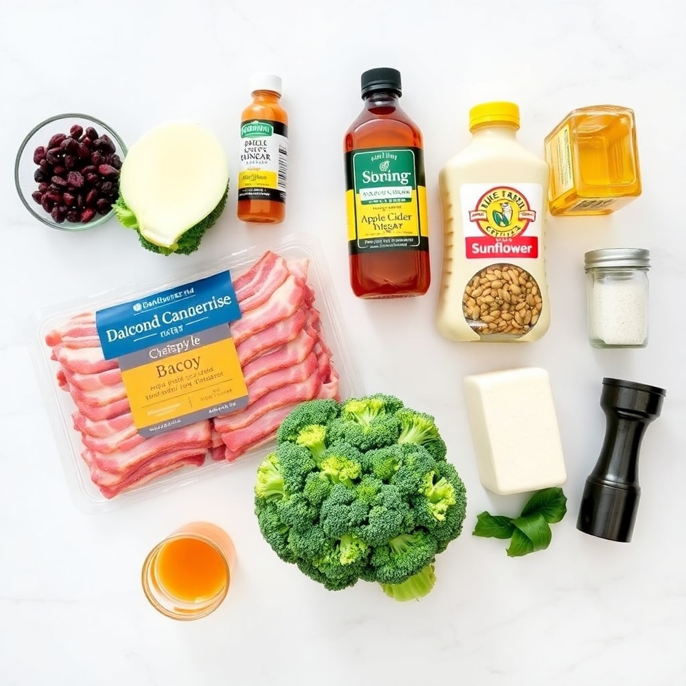 Raw ingredients for crispy bacon broccoli salad