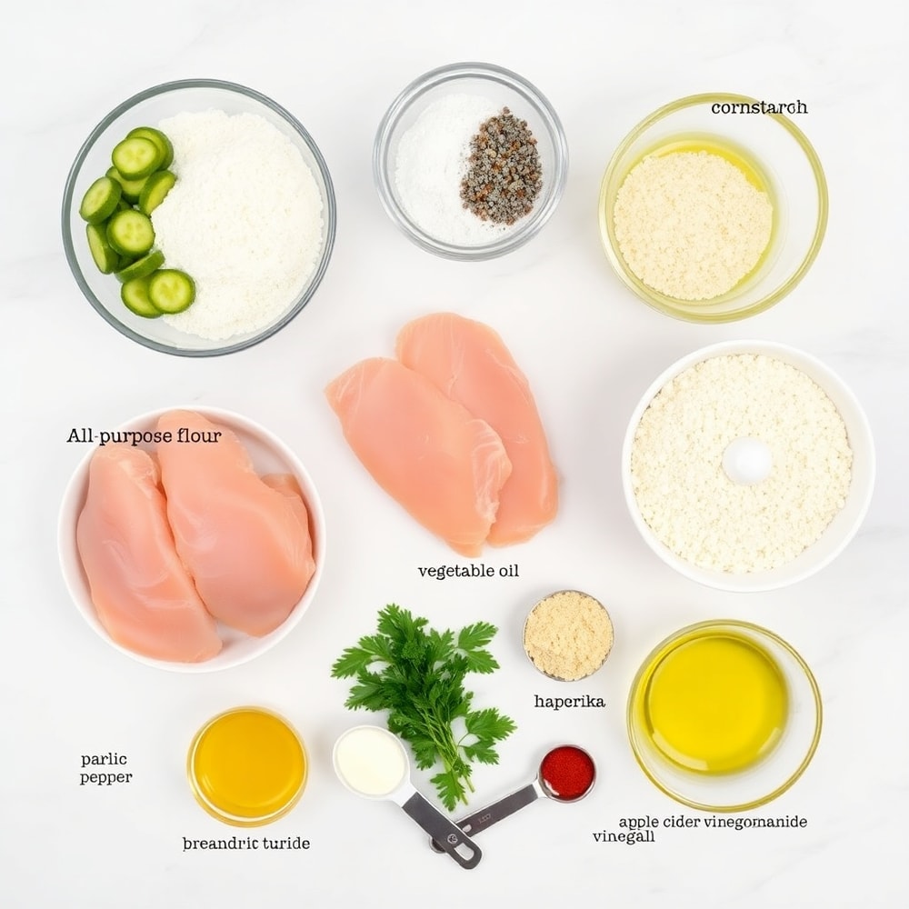 Raw ingredients for Crispy Dill Pickle Smash Chicken Tacos
