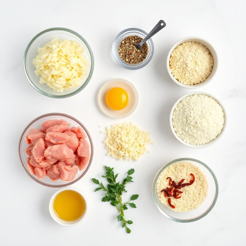 Ingredients for Crispy Garlic Pork Bites on a marble surface