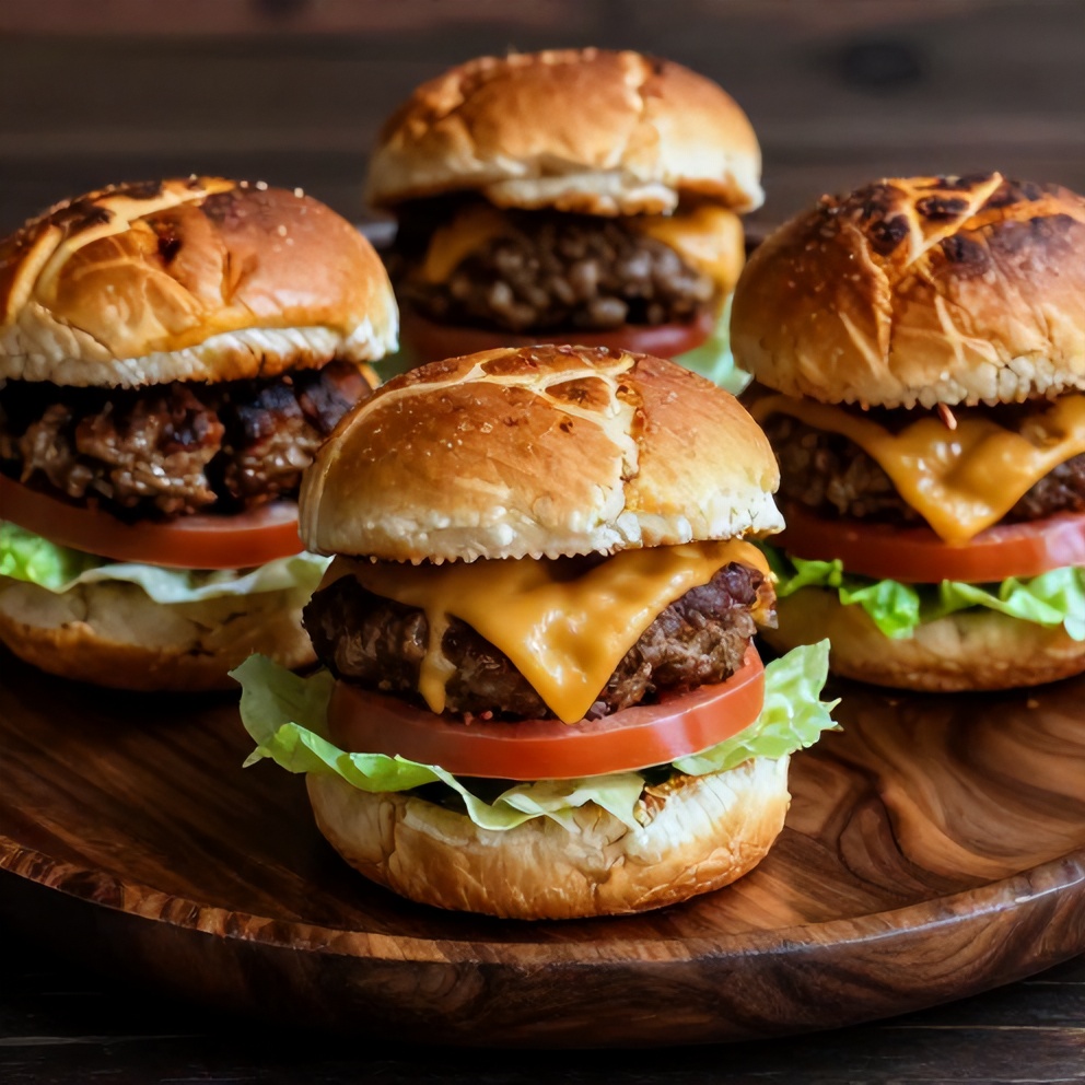 Plated Mini Beef Cheeseburger Sliders with lettuce and tomato