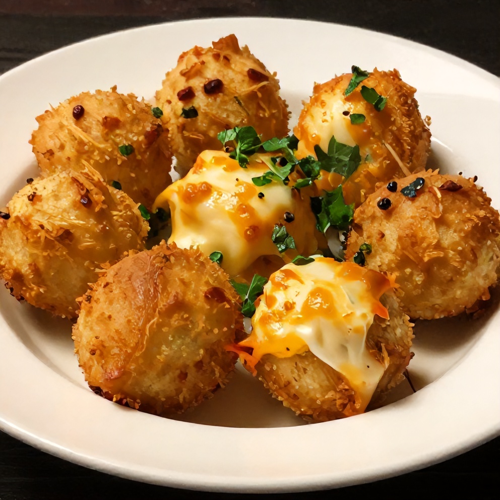 Plated Mini Cheeseball Bites on a white plate
