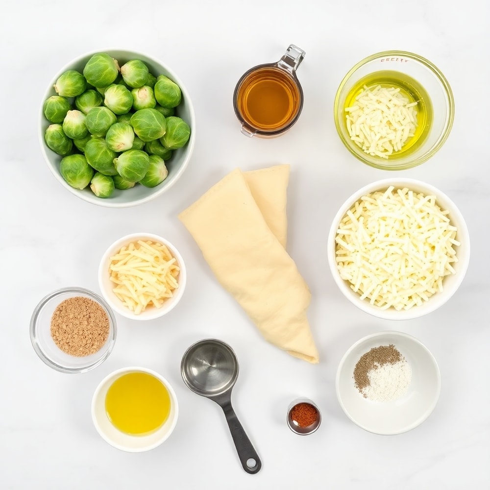 Raw ingredients for New Year’s Eve appetizers on a white marble surface