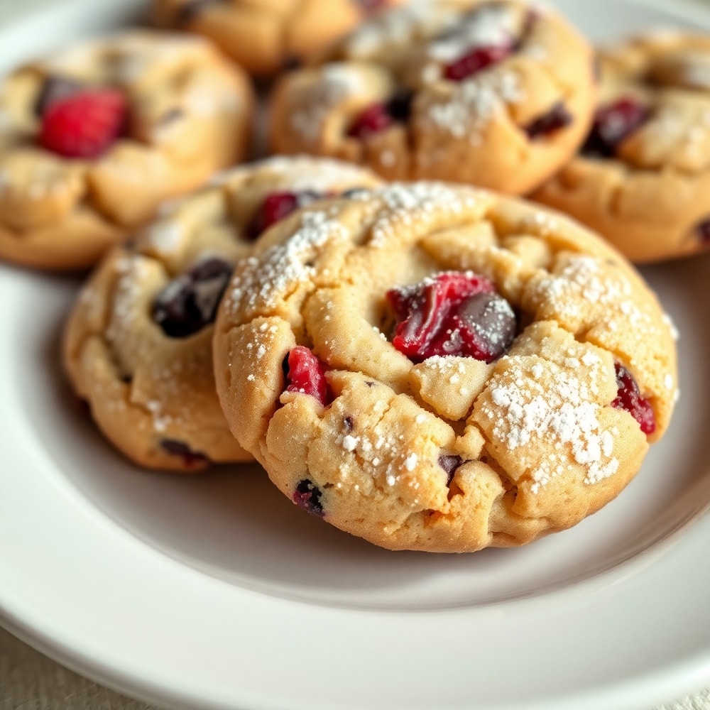 Raspberry Chocolate Chip Cookies on a Plate