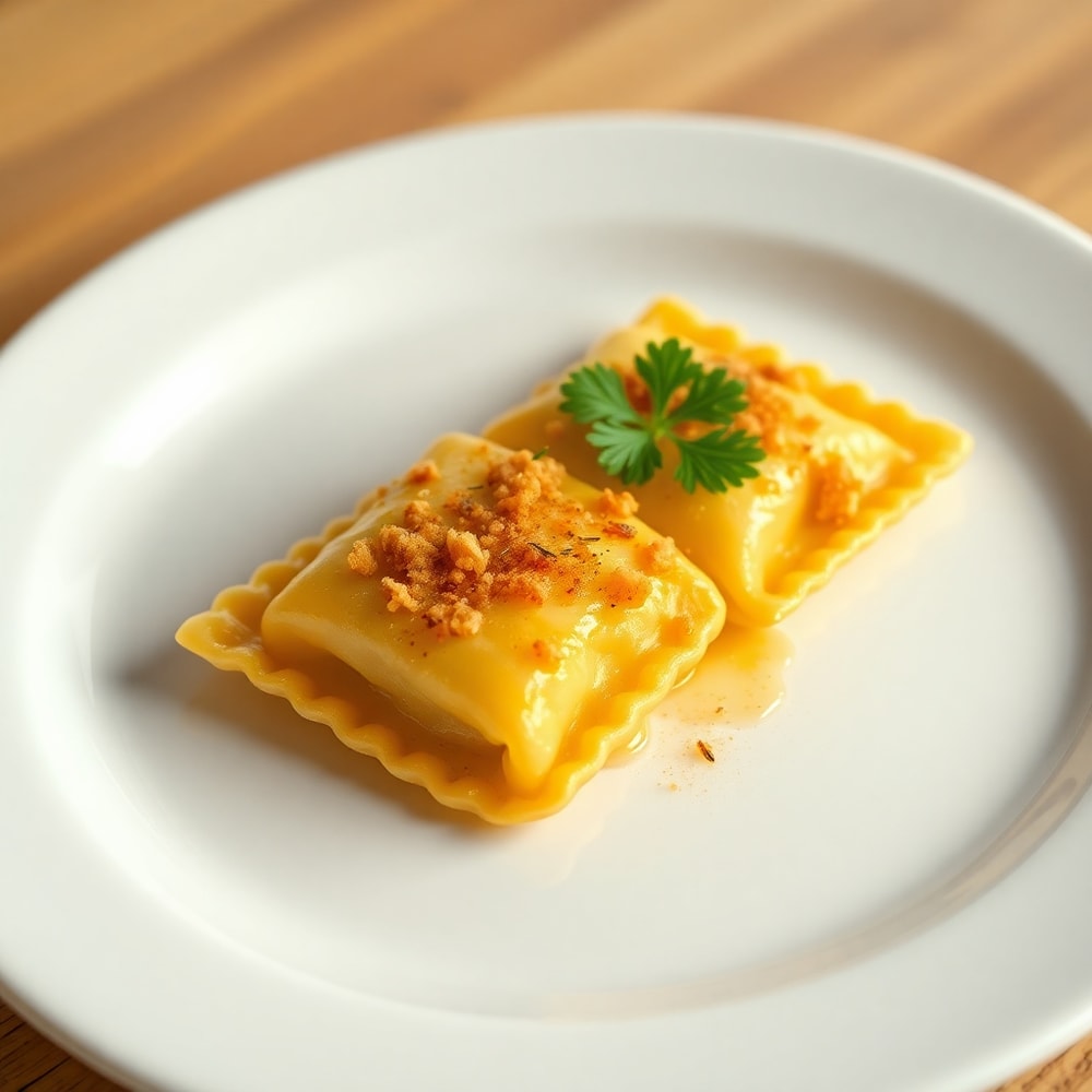 Plated Crispy Ravioli Appetizer with fresh parsley