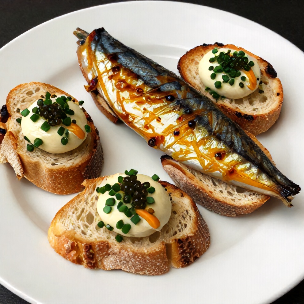 Plated Smoked Mackerel Pâté Canapés with fresh parsley