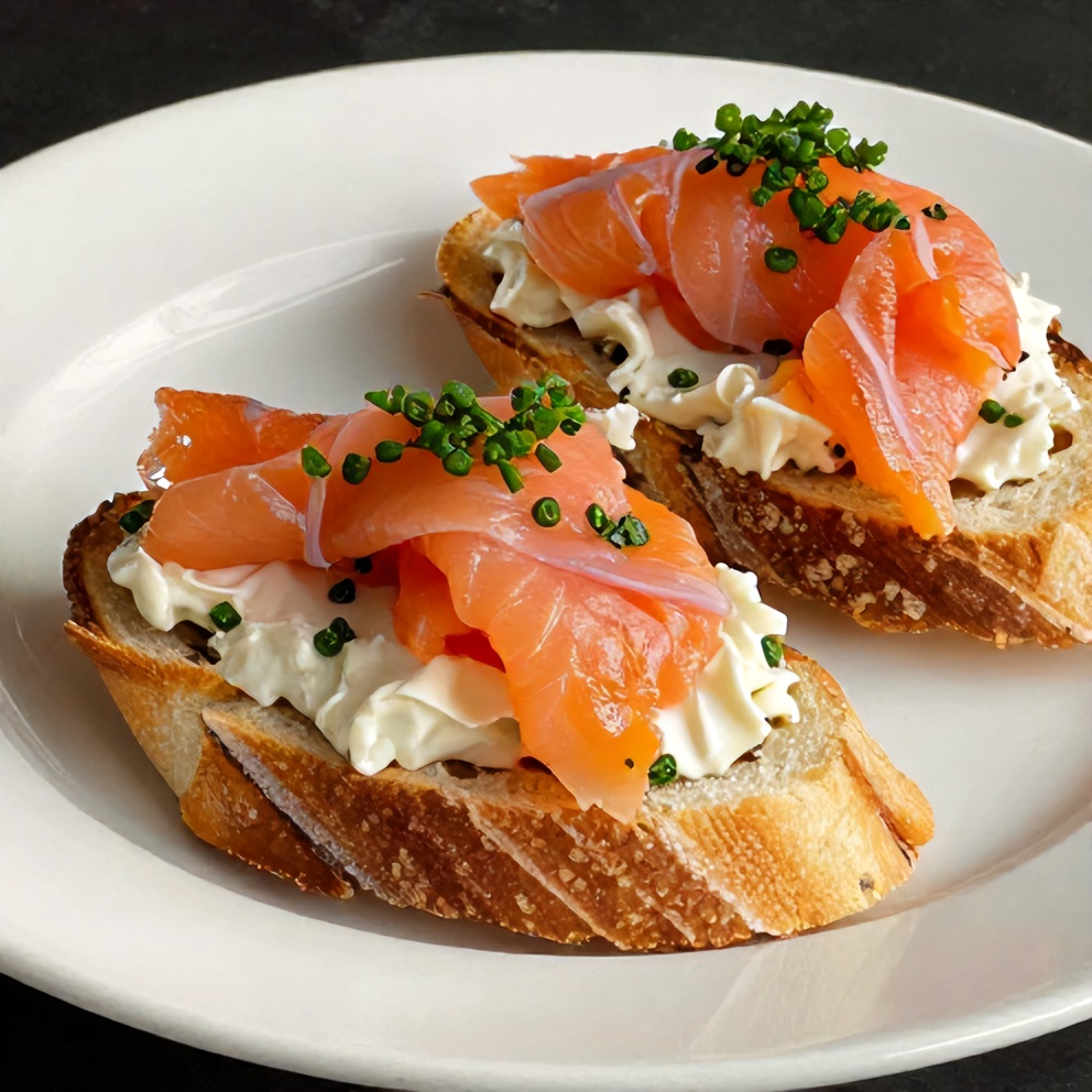 Plated Smoked Salmon and Cream Cheese Canapé