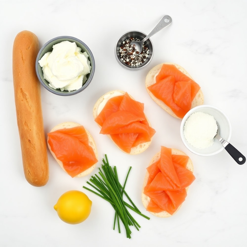 Raw ingredients for Smoked Salmon and Cream Cheese Canapés