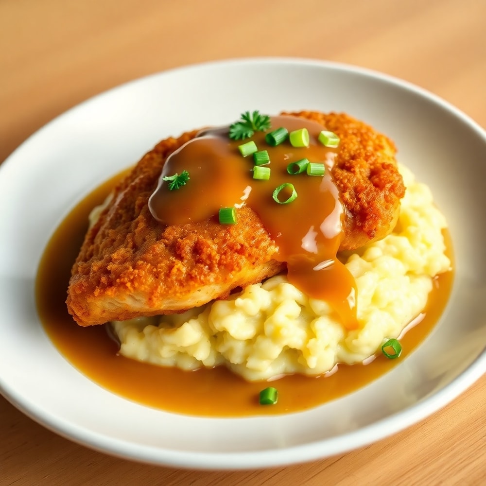 Crispy Smothered Chicken with Mashed Potatoes