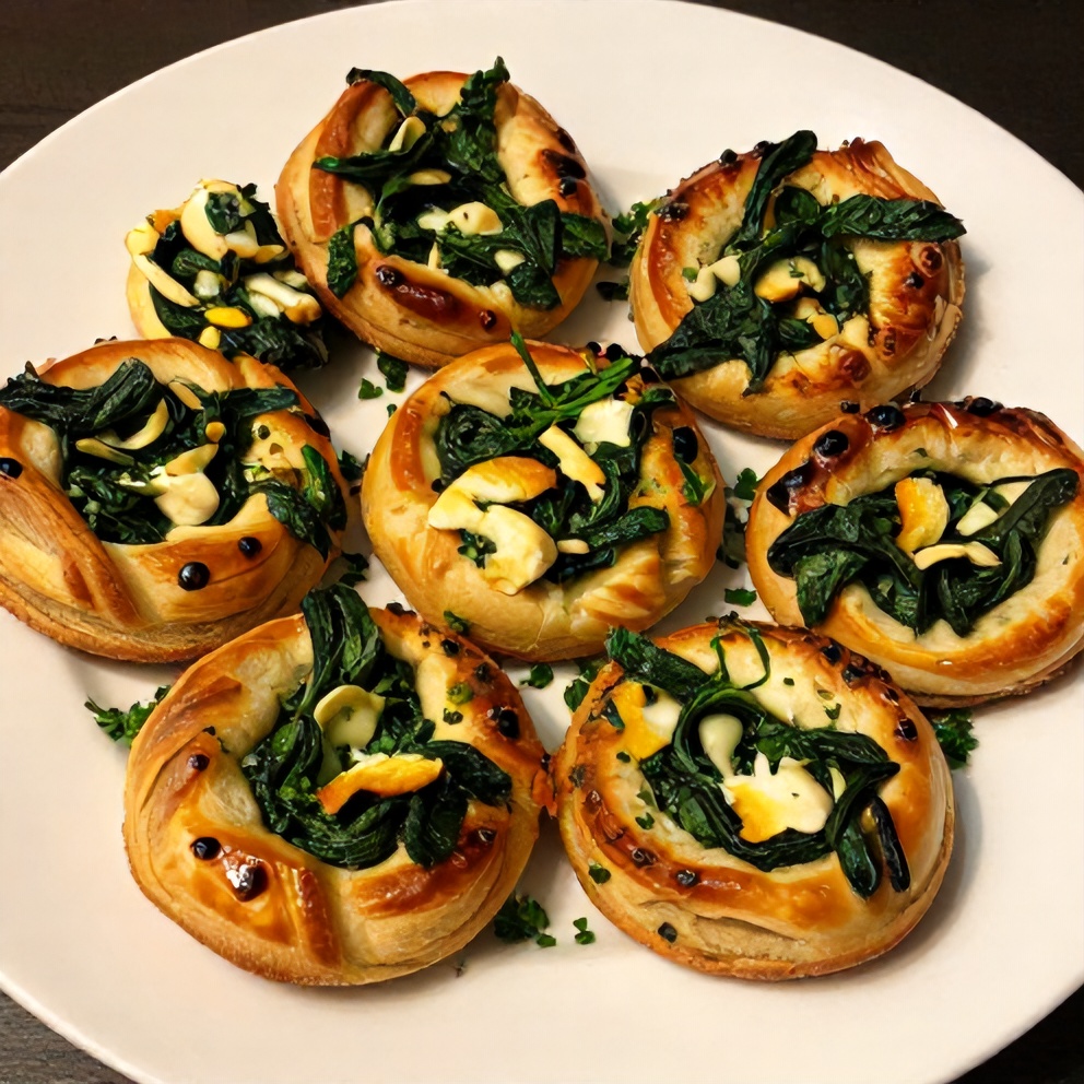 Plated Spinach and Feta Pinwheels on a white plate