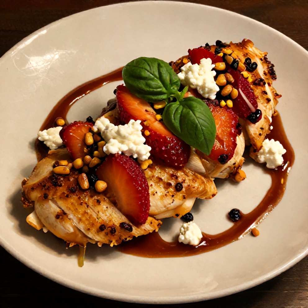 Plated Strawberry Basil Chicken with Fresh Basil