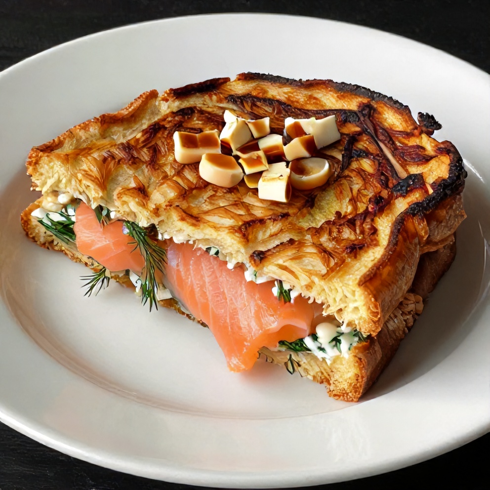 Plated Smorrebrod with smoked salmon, dill, and capers