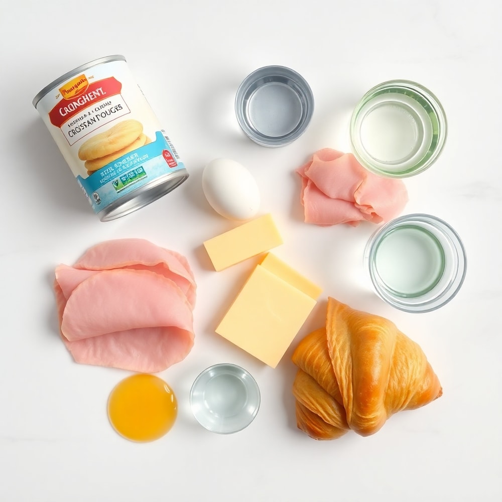 Raw ingredients for ham and cheese croissants