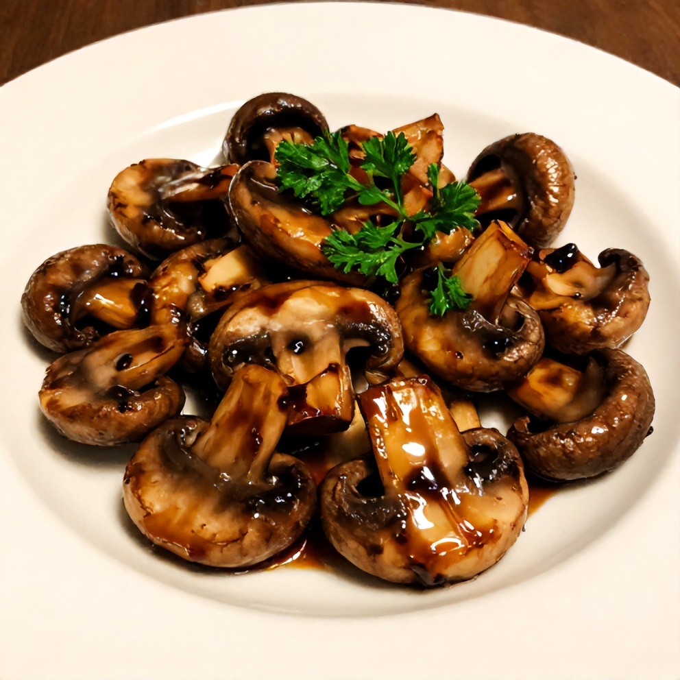 Plated Balsamic Roasted Garlic Mushrooms