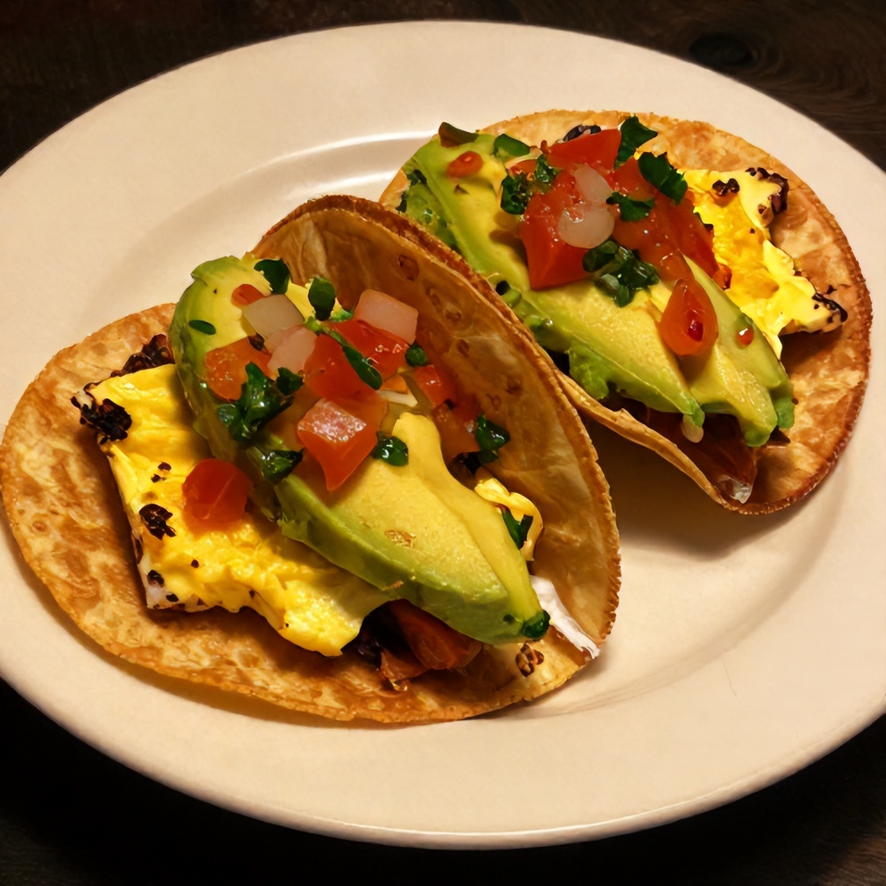 Plated Easy Breakfast Tacos with avocado and salsa