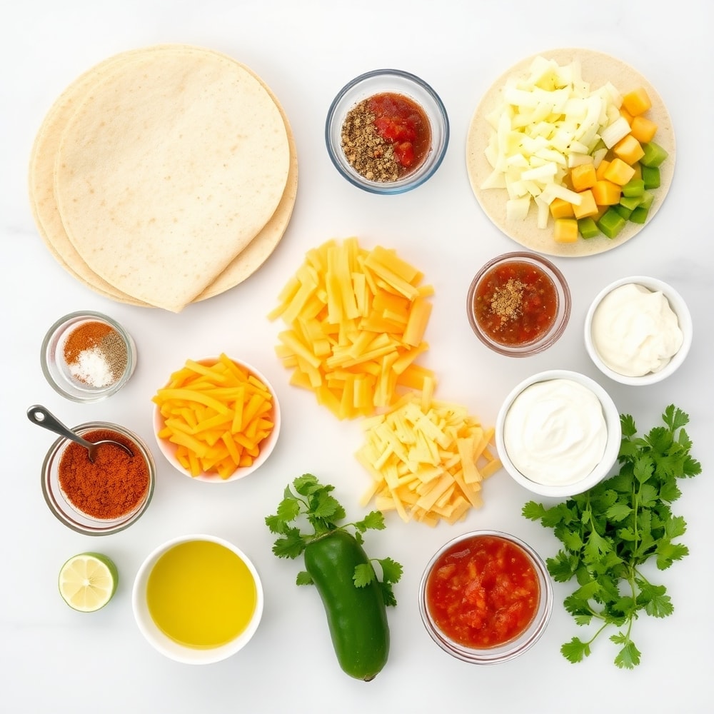 Raw ingredients for Easy Breakfast Tacos arranged in a flat lay