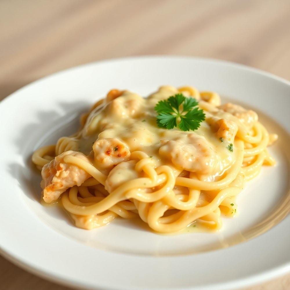 Plated serving of Chicken Tetrazzini