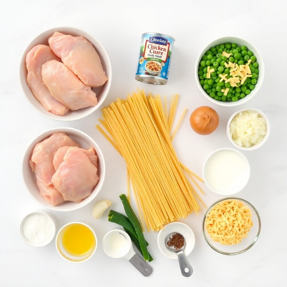 Raw ingredients for Chicken Tetrazzini