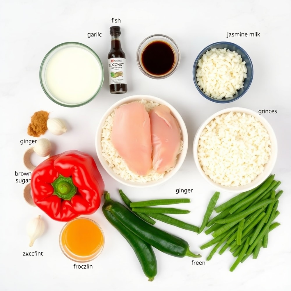 Raw Ingredients for Coconut Chicken Rice Bowl