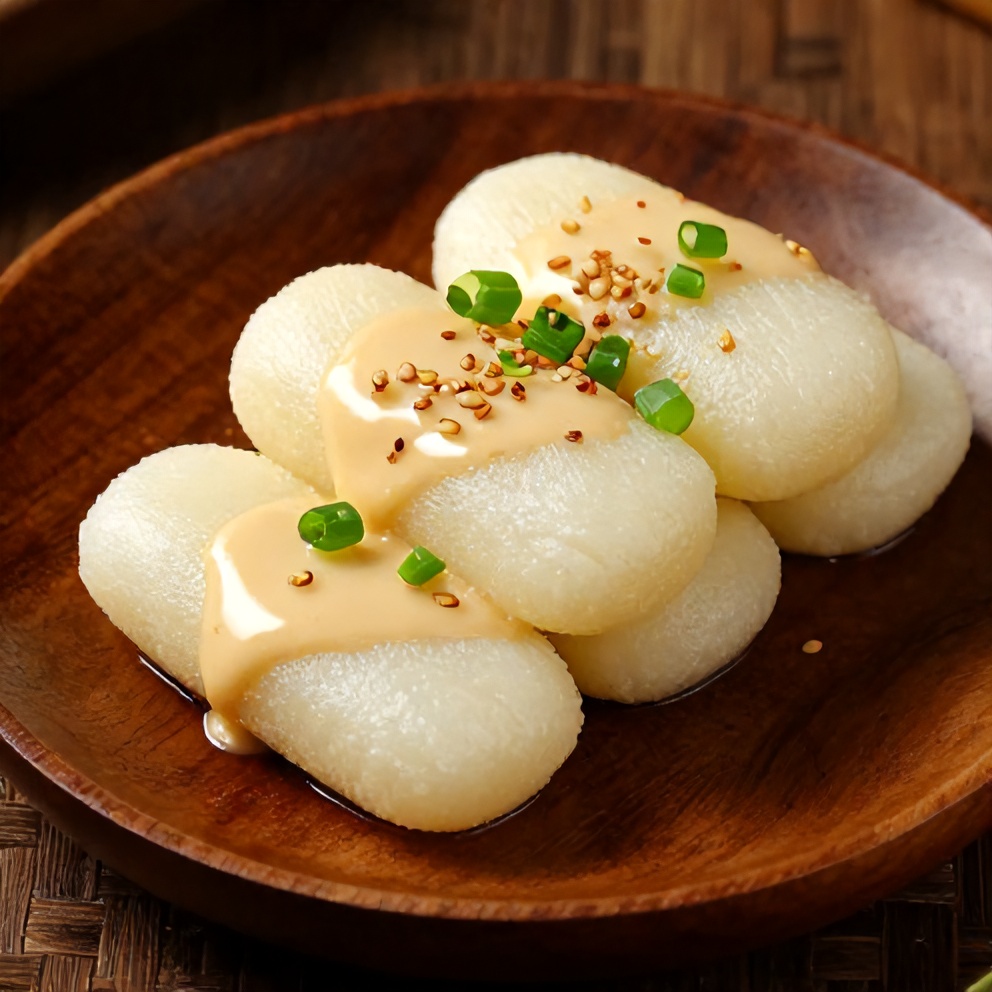 Plated Sweet Soy Butter Korean Rice Cakes