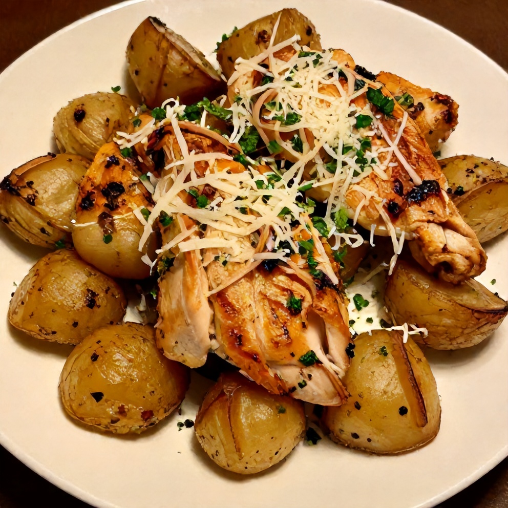 Garlic Parmesan Chicken and Potatoes Ready to Serve