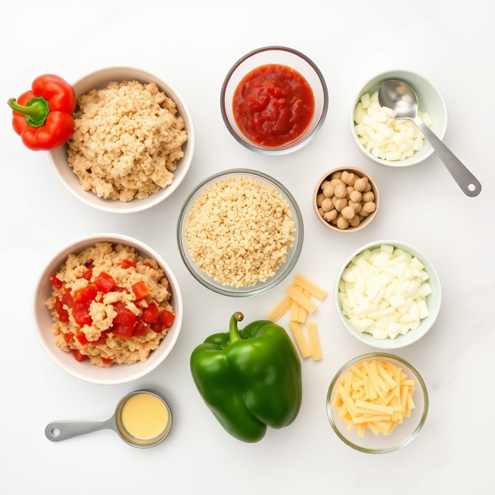 Raw ingredients for Easy High-Protein Stuffed Bell Peppers