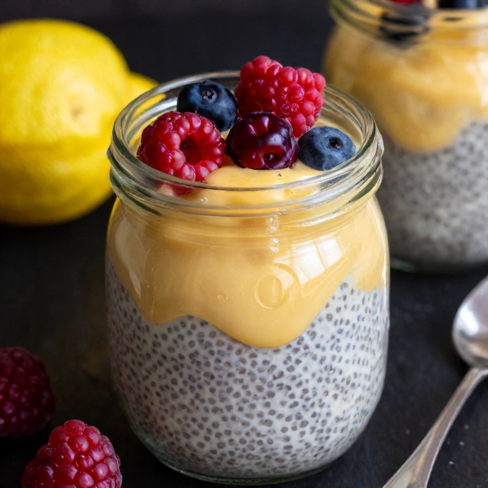 Lemon Curd Chia Pudding with fresh berries