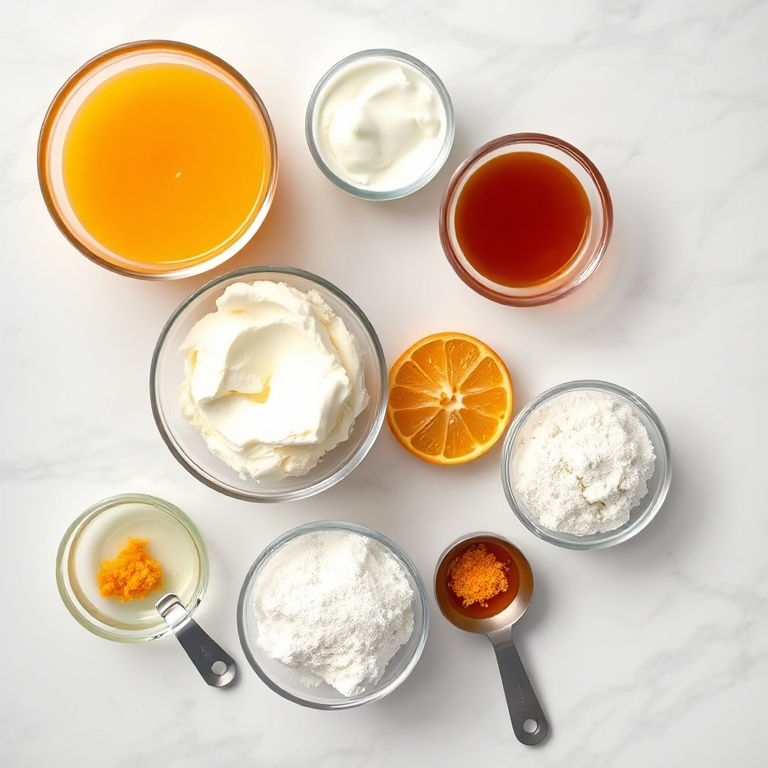 Ingredients for Orange Creamsicle Truffles on a white marble surface