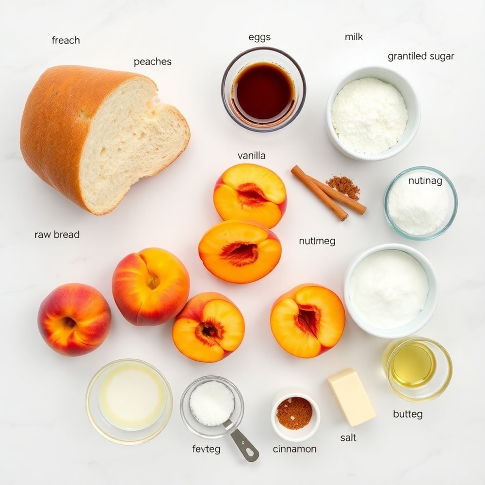 Raw ingredients for Peach Cobbler French Toast Bake