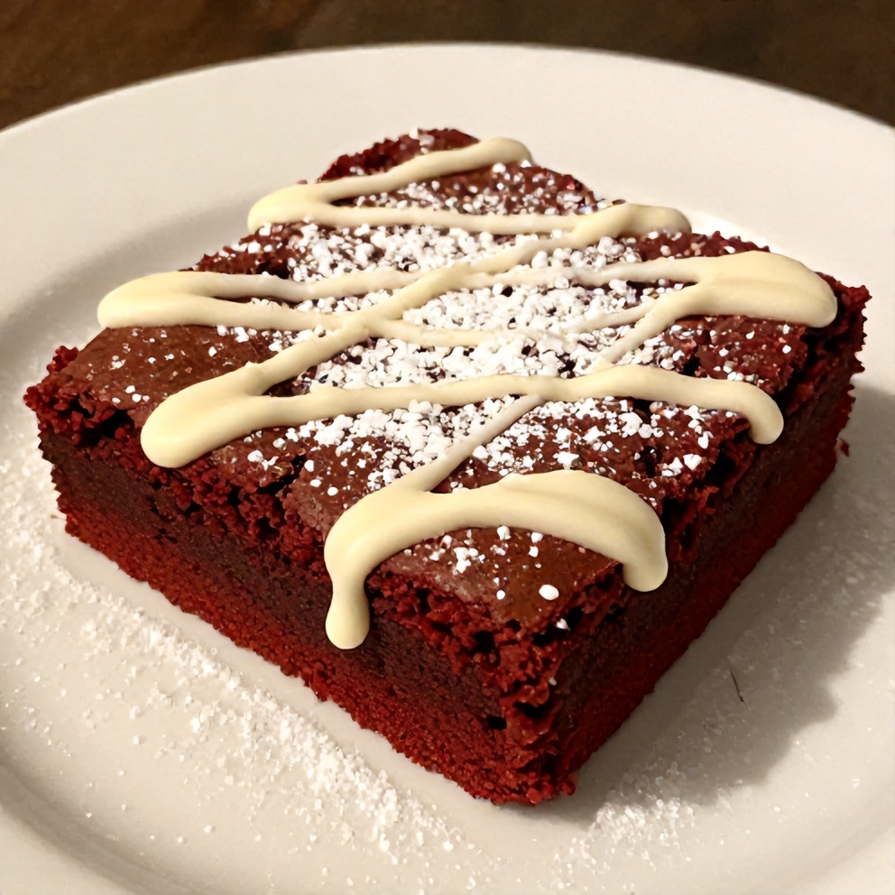 Red Velvet Brownies with White Chocolate Drizzle