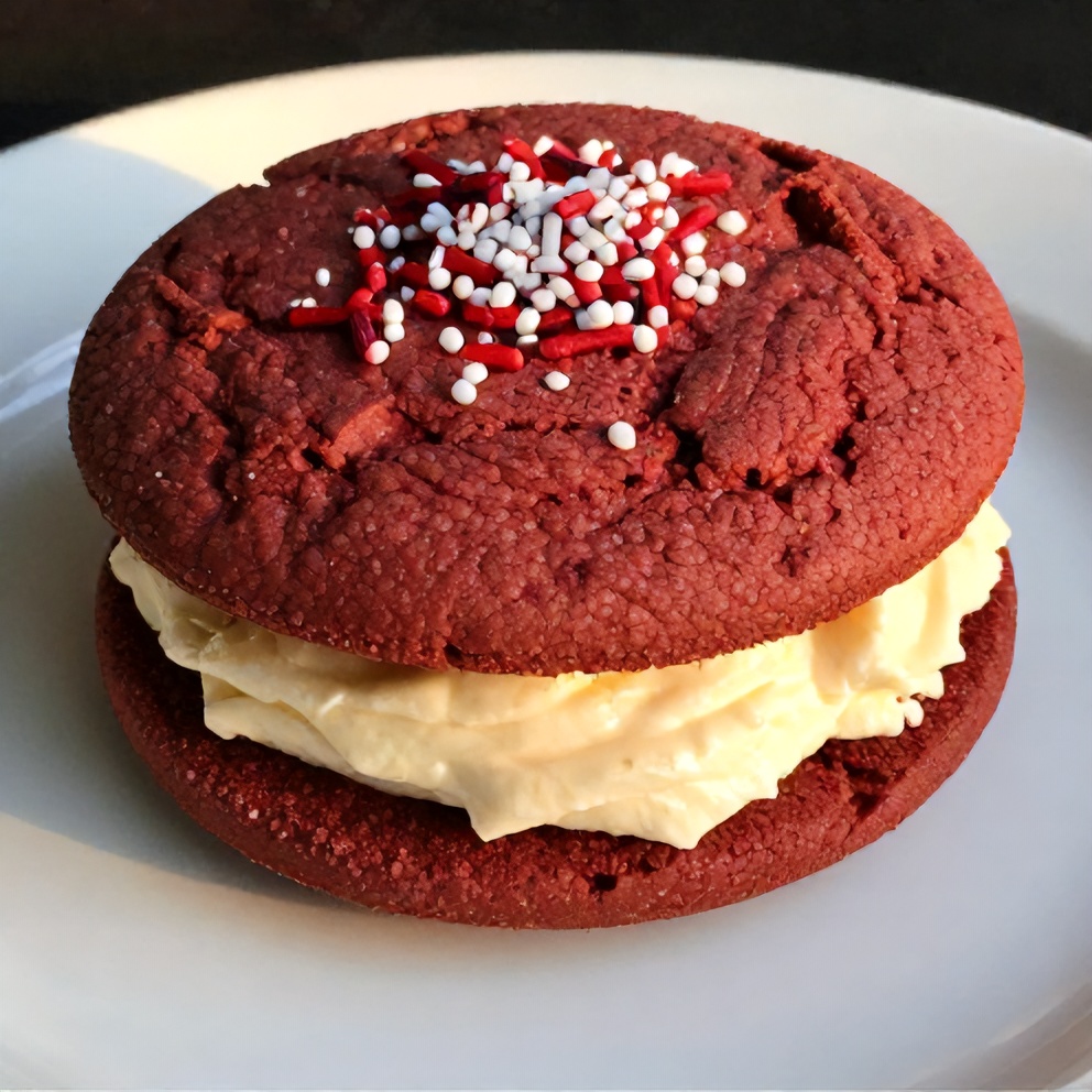 Red Velvet Cookie Sandwiches on a Plate
