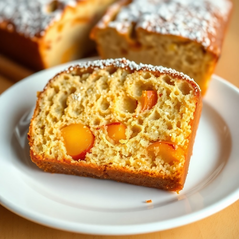 Slice of Easy Spiced Peach Bread on a plate
